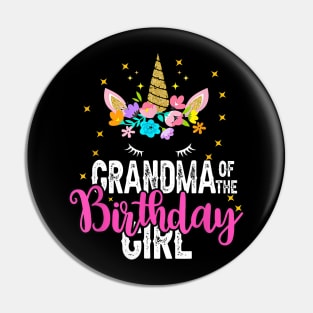 Grandma Of The Birthday Girl Floral Unicorn Birthday Pin