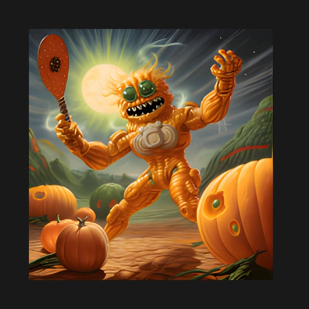 Pumpkin Alien Playing Pickleball by MiracleROLart