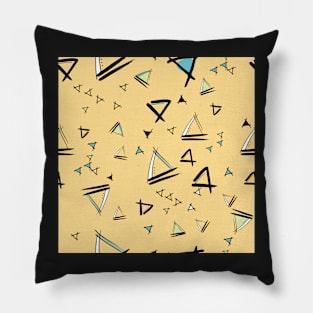 Doodle Triangles on a yellow background Pillow