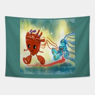 runaway heart in custom robot ecopop art Tapestry