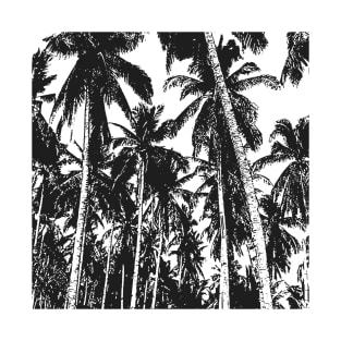 Palm Trees Design as Silhouette Effect in Black and White T-Shirt