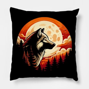 Wolf Against An Orange Forest Sunset Design Pillow