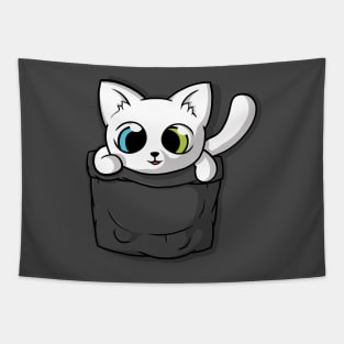 Cute White Pocket Cat Tapestry