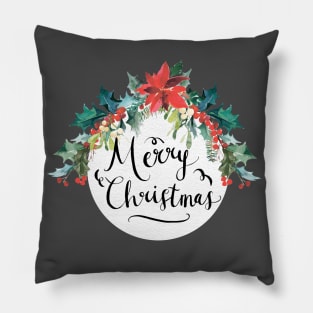 Merry Christmas Wreath Watercolour Calligraphy Type T-Shirt Pillow