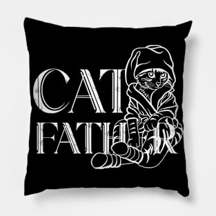 Cat Father white Pillow