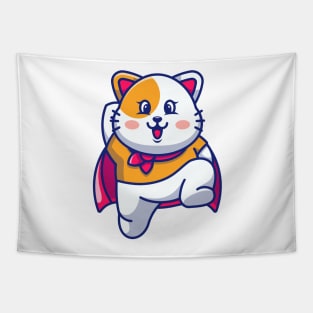 Cute super hero cat jumping cartoon Tapestry