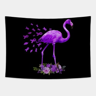 Flamingo Purple Ribbon Pancreatic Cancer Awareness Tapestry