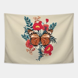 butterfly blooming flowers Tapestry