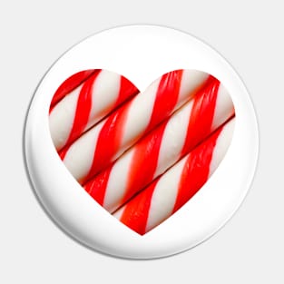 Red and White Candy Cane Christmas Candy Holiday Heart Pin