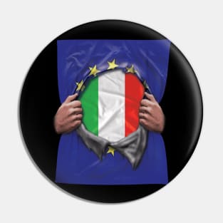 Italy Flag European Union Flag Ripped Open - Gift for Italian From Italy Pin