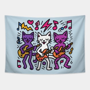 Keith Haring Inspired Cat Rock Band Tapestry