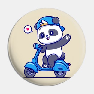 Cute Panda Waving Hand On Scooter Cartoon Pin