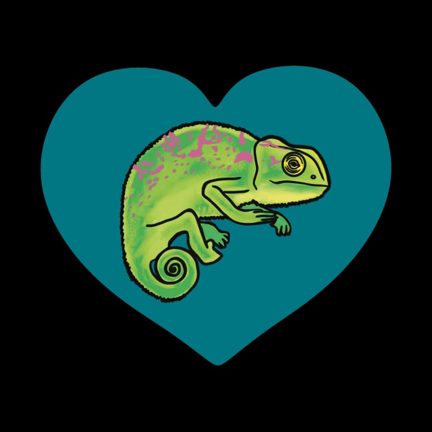 Teal Heart Colorful Chameleon for Chameleon Lovers by Mochi Merch