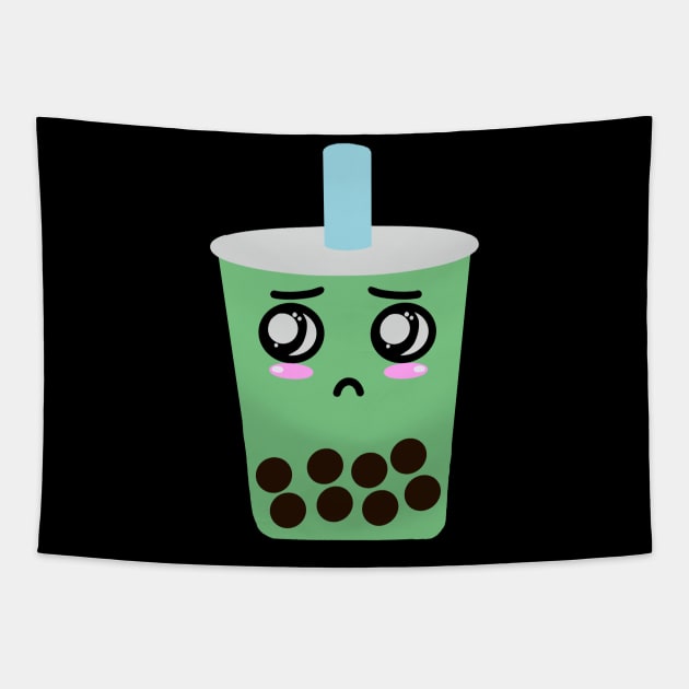 Sad matcha boba Tapestry by tothemoons