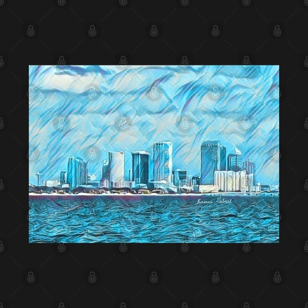 Tampa Skyline, Tampa Skirt, Top, Mugs, Scarf, Tampa Bay, Tampa Water View, Tampa Skyline Art, Tampa Pillow, Floor Pillow, Duvet Cover, Tote Bag by roxanegabriel