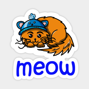 Meow. Happy ginger cat in a cute blue hat Magnet