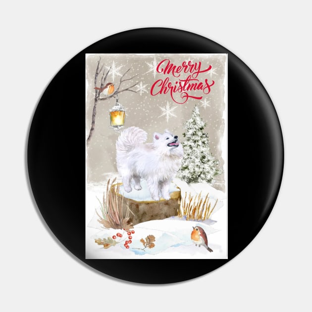 Samoyed Merry Christmas Santa Dog Holiday Greeting Pin by Puppy Eyes