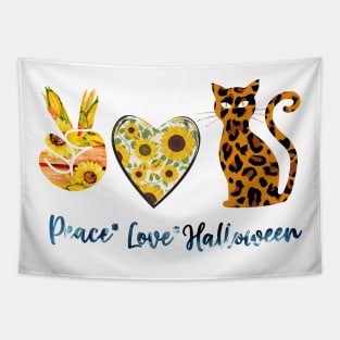 Peace Love Cats Halloween Funny Halloween Tapestry