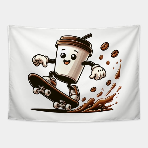 Skateboarding Coffee Cup | Gift for Skateboarding Coffee Lovers Tapestry by blueduckstuff