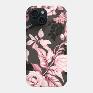 Pretty Pink and gray floral and bird Phone Case