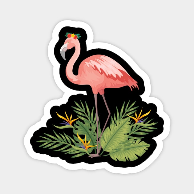 Pink Flamingo Watercolor T-Shirt Hawaiian Flowers Floral Magnet by Ortizhw