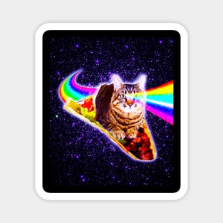 Rainbow Laser Eyes Galaxy Cat Riding Taco Magnet