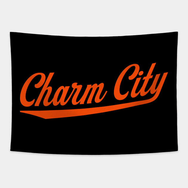 Baltimore 'Charm City' Baseball Script Fan T-Shirt: Showcase Your Love for Baseball with Iconic Baltimore Flair! Tapestry by CC0hort