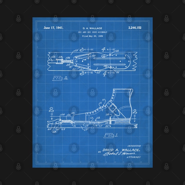 Ski Boots Patent - Snow Skier Skiing Lodge Art - Blueprint by patentpress