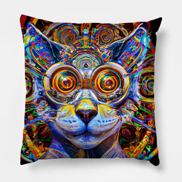 Kosmic Kitty (1) - Trippy Psychedelic Cat Pillow by TheThirdEye