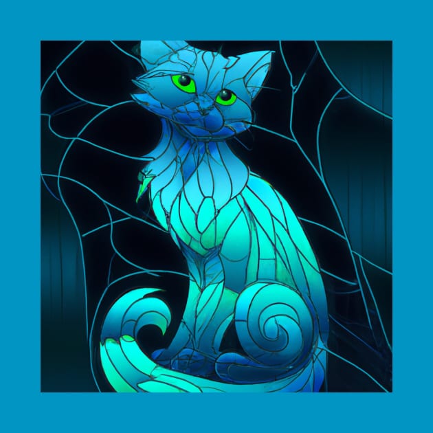 Blue Stained Glass Cat by Star Scrunch