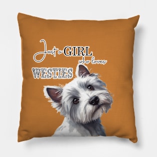 Just a Girl Who Loves Westies Cute Westie Watercolor art Pillow