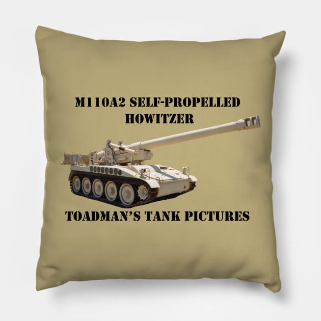 M110A2 Self-propelled 8-inch Howitzer-blk_txt_Toadman's Tank Pictures Pillow by Toadman's Tank Pictures Shop