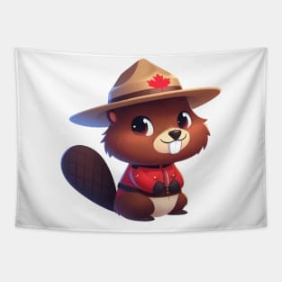 Cute Canadian Mountie Beaver Illustration Tapestry