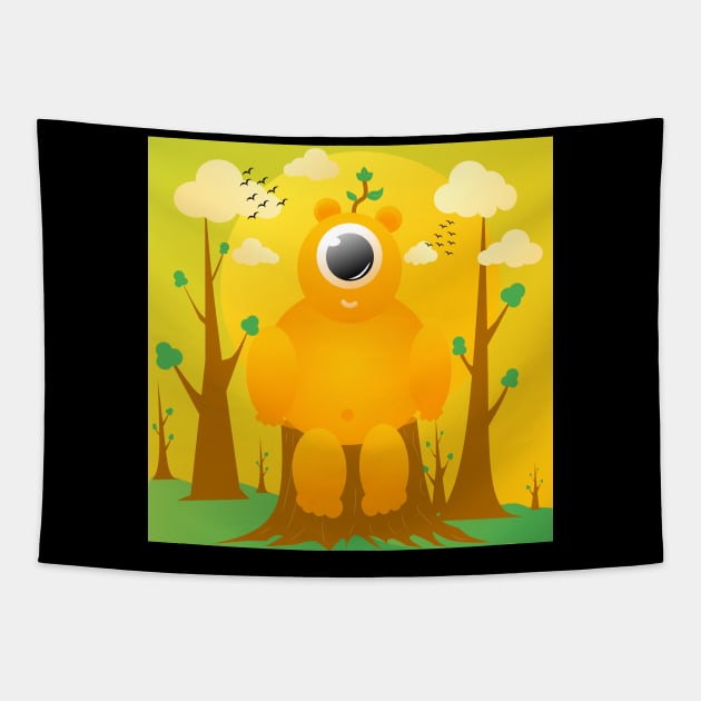 cartoon one eyed monster with cute design Tapestry by Sefiyan