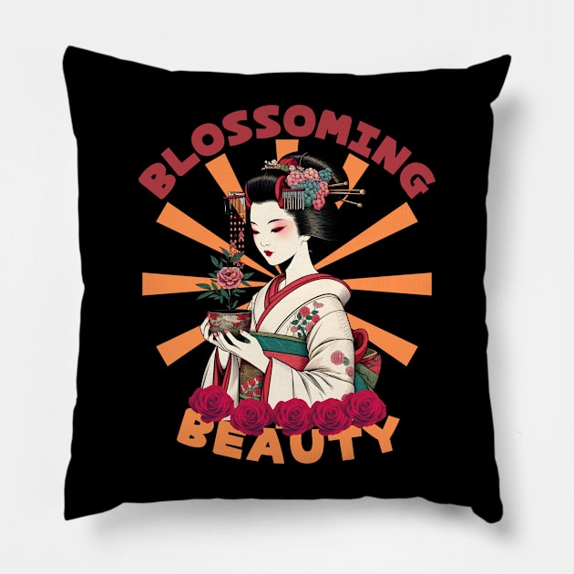 Geisha botanist Pillow by Japanese Fever