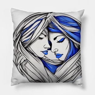 Eternal Unity: Abstract Faces in Heart-Shaped Embrace No. 641 Pillow