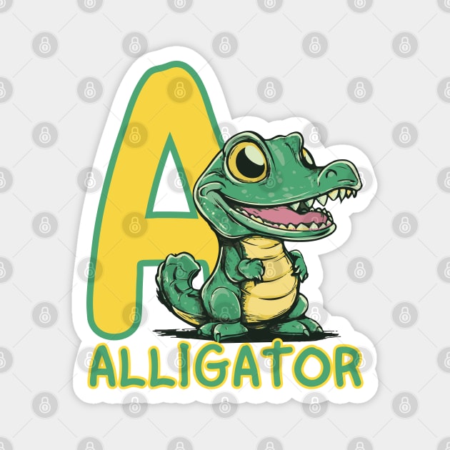A for Alligator - Alphabet Animals - Cartoon Style for Kids Magnet by TuncGK