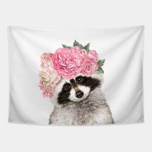 Baby Raccoon with Flower Crown Tapestry