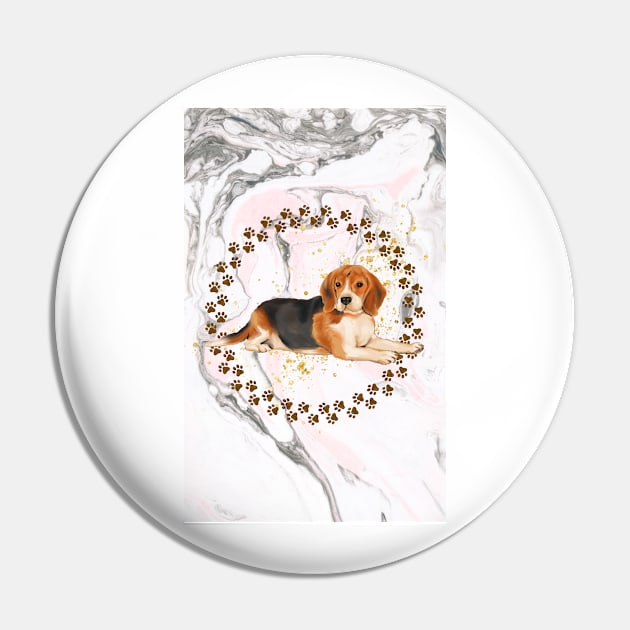 Beagle Paw Prints and Marble Background Pin by Family Heritage Gifts