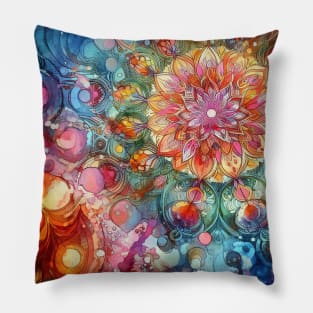 Psychedelic looking abstract illustration flowers Pillow