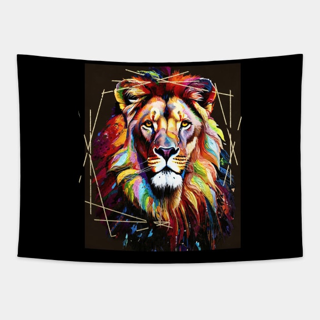 Lion Color Painting (framed in gold scratches) Tapestry by PersianFMts