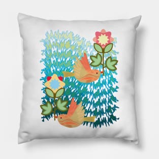 Two birds bring flowers Pillow