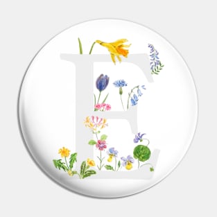 botanical monogram alphabet E wildflowers Pin