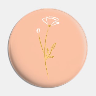 Modern minimal white poppy drawing on pink Pin