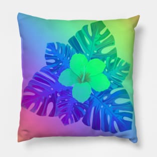 Tropical Green Rainbow Hibiscus Pillow