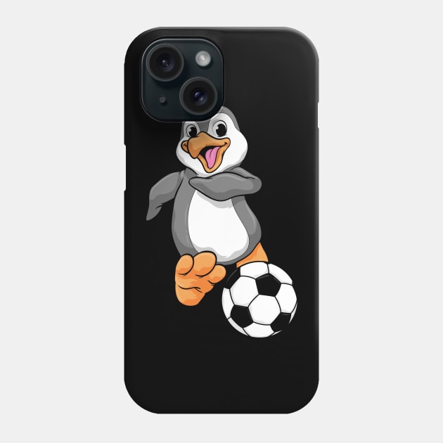 Penguin as Soccer player with Soccer ball Phone Case by Markus Schnabel