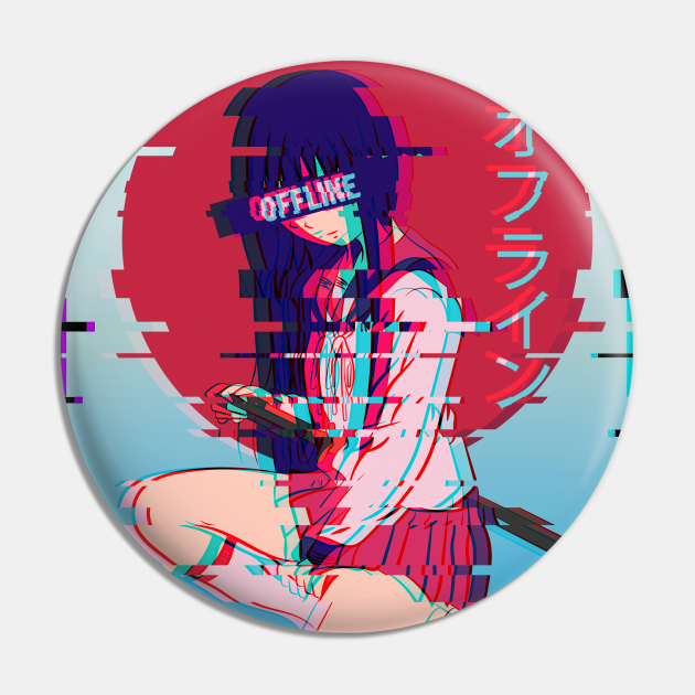 Offline Waifu Anime Girl Japanese Vaporwave Otaku Vaporwave Aesthetic Pin Teepublic