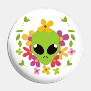 Adorable alien with flowers Pin