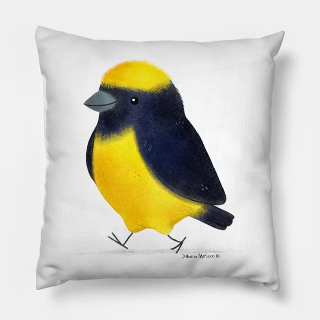 Yellow Crowned Euphonia Bird Pillow by julianamotzko