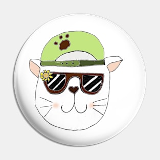 Cat with glasses and cap Pin